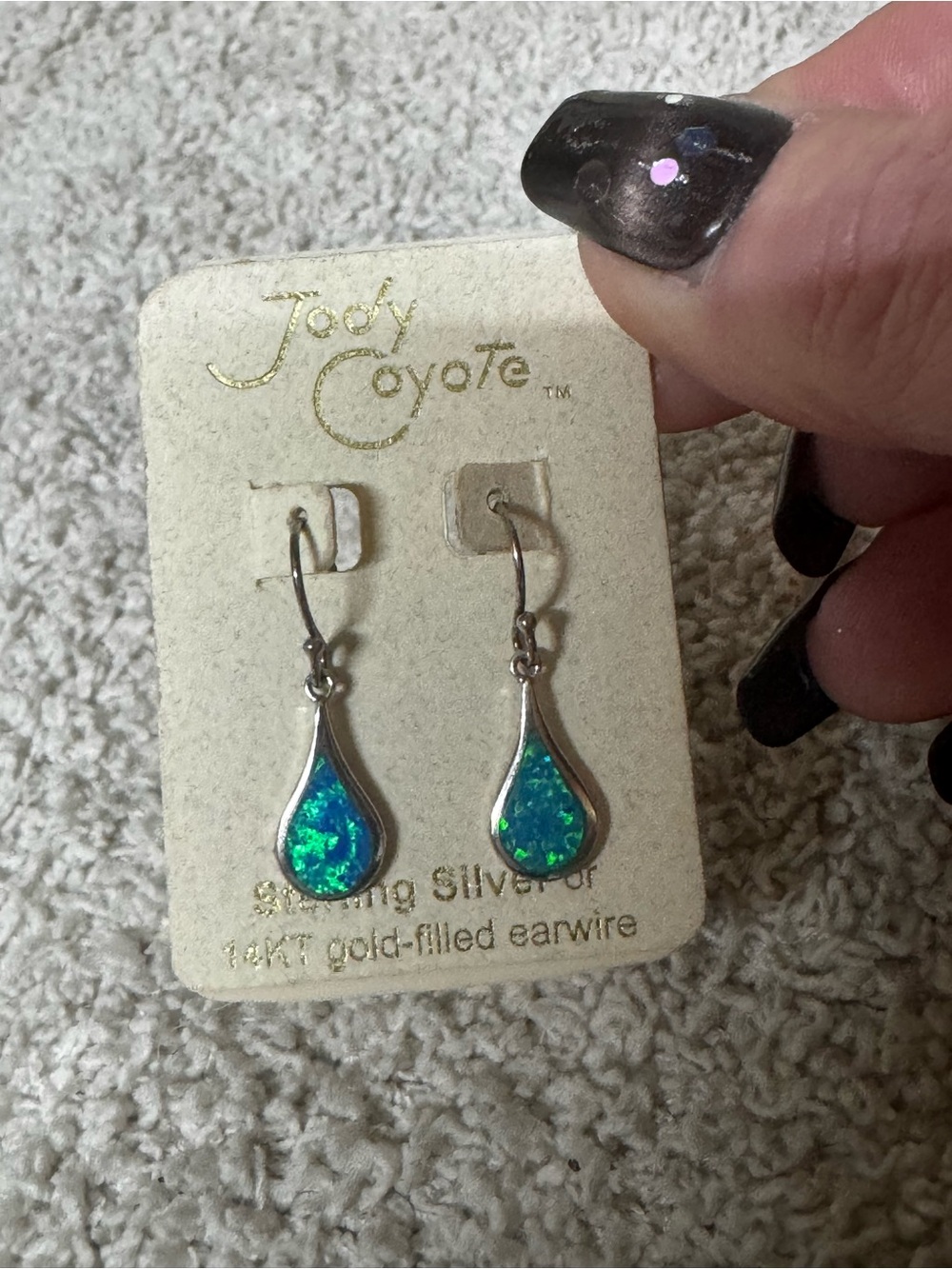 Jody Coyote Sterling Silver Teardrop Earrings with Blue-Green Opal